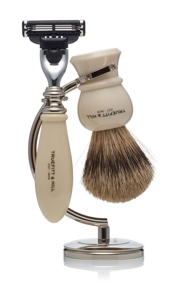 TRUEFITT & HILL シェービングブラシ スタンド、箱付 Chrome Curved Razor and Brush Stand