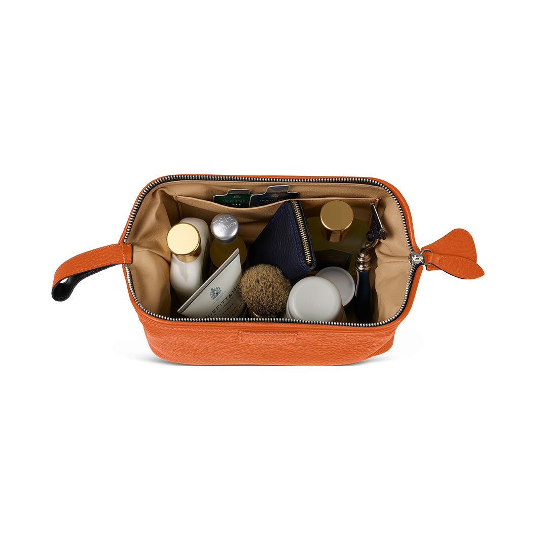 T&H Orange Nappa Wash Bag - Truefitt & Hill USA